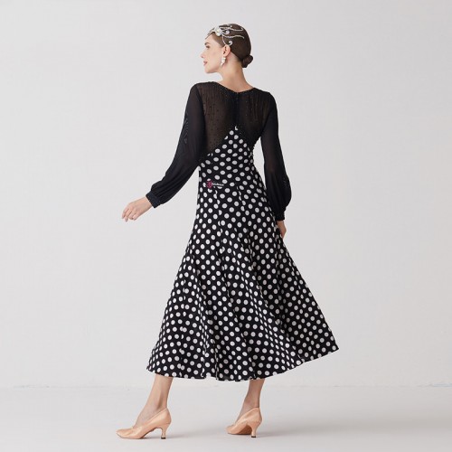 Custom Size Black With White Polka Dot Competition Ballroom Dance Dresses Waltz Tango Foxtrot Smooth Rhythm Dance Long Skirts For Female